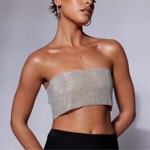 Meshki Silver Strapless Crop Top